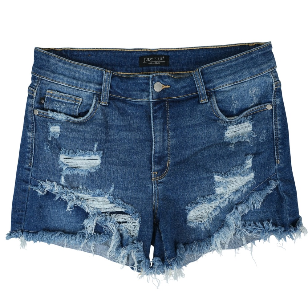 Judy Blue Shorts Womens XL Blue Ripped Distressed Frayed Hem JB15232MD Stretch